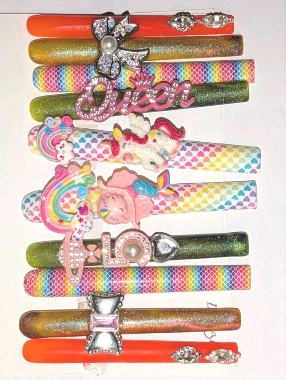 SolddddHand Crafted 6Xl Acrylic Rainbow & Orange Press-On Nails Set with Charms - Picture 10 of 16
